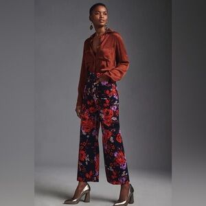 Anthropologie Maeve The Colette Cropped Wide-Leg Velvet Floral Pants | Size 25
